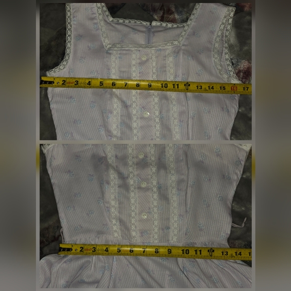 *Vntg* 1970s 'Jeri Bee' Sleeveless Lavender Cotton Midi Dress with Lace Trim - Picture 12 of 13